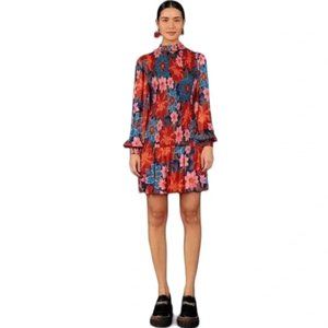FARM Rio Navy Garden Smocked Midi Dress Size XL tailored to fit as L